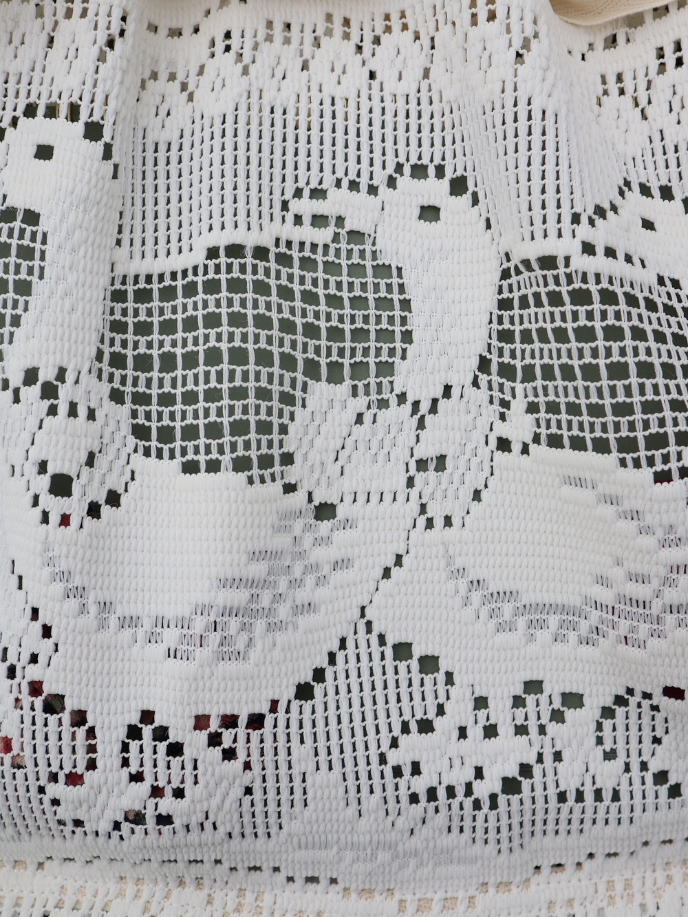 Upcycled White Crochet Vintage Lace Tote Bag Goose Geese Ducks - Picture 4 of 8
